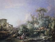 Francois Boucher Landscape with a Young Fisherman oil